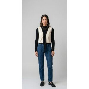 Cream Tie Front Tailored Polished Vest Medium Linen Blend